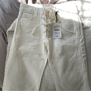 BNWT Zara white neutral flare lace up jeans